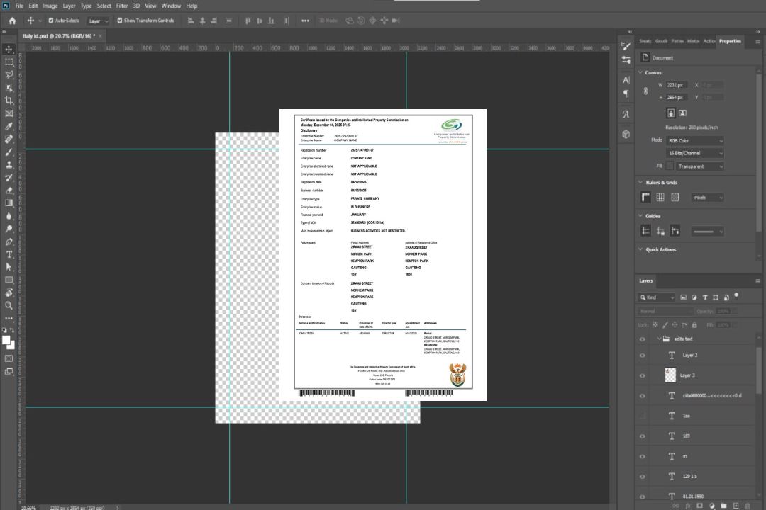 Modèle Word et PDF de certificat d'enregistrement de société en Afrique du Sud template
